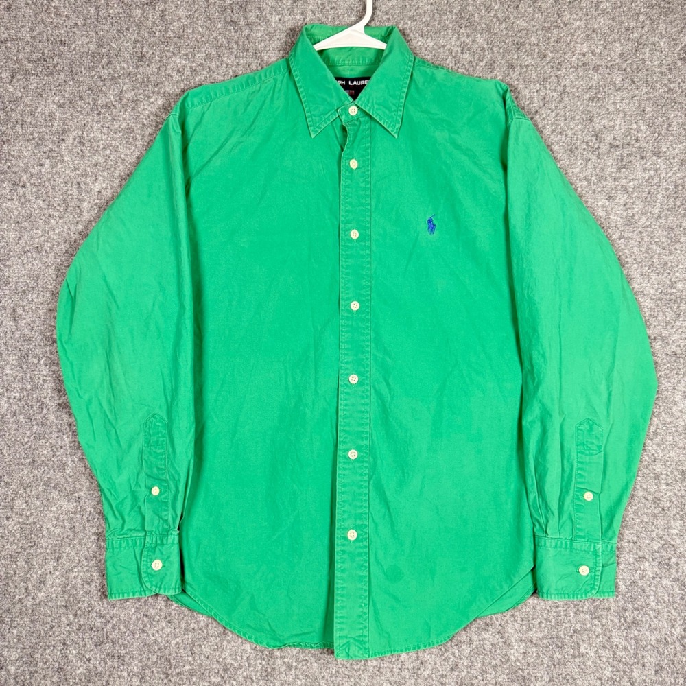 VTG Ralph Lauren Polo Sport Button Down Shirt Mens Medium 10 Green Long Sleeve